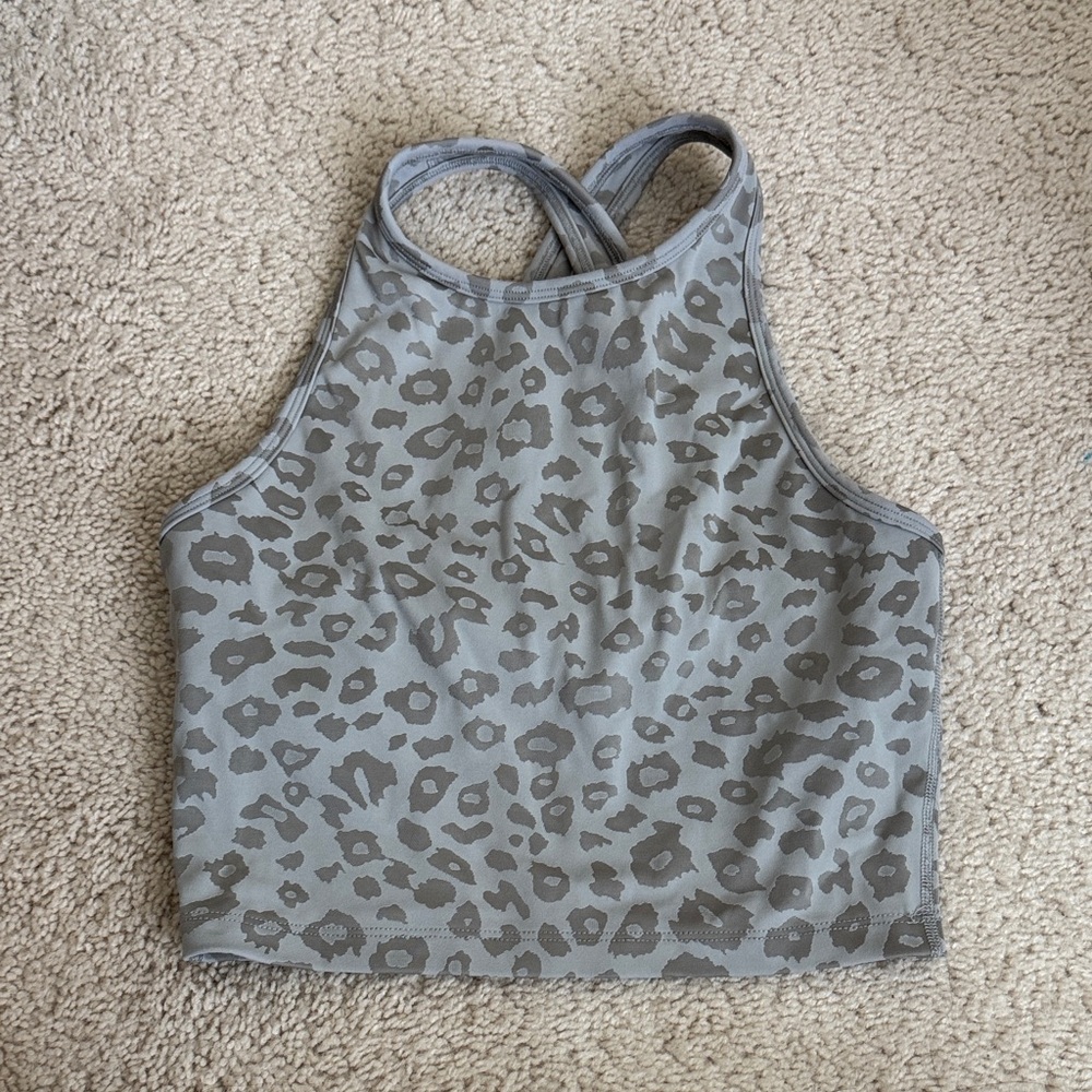 Beyond Yoga Gray Leopard Print Cropped Tank